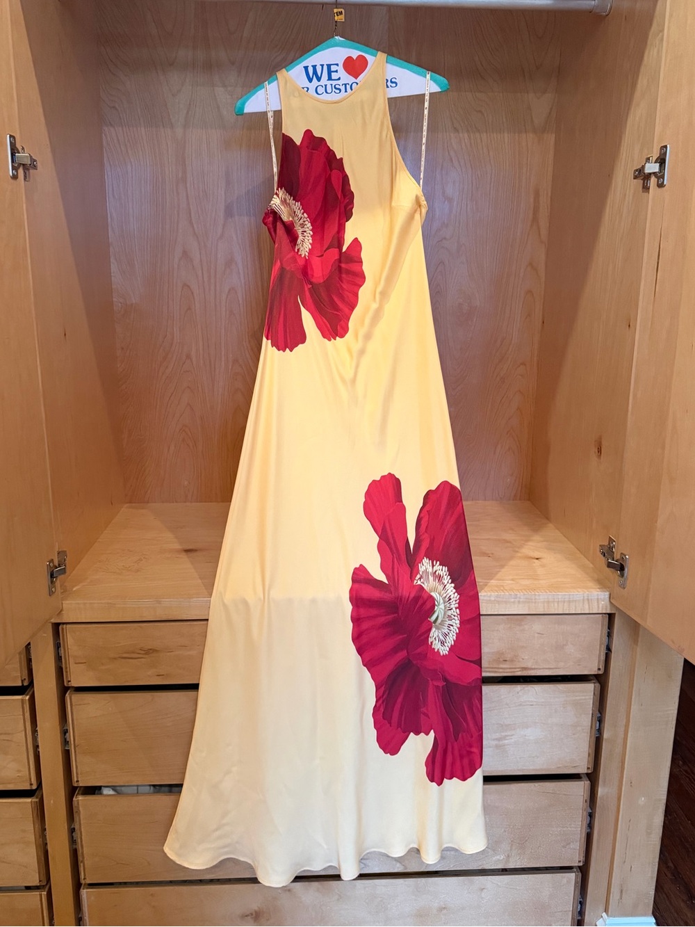 FARM Rio Yellow Maxi Dress with Red Floral Motif
